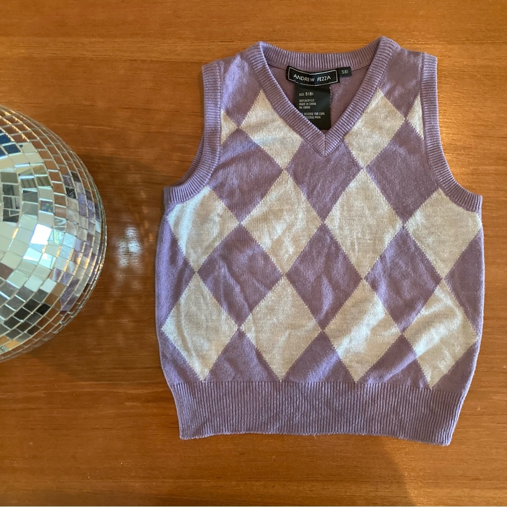 Andrew Fezza women’s argyle sweater vest, size S (8)8, light purple and grey